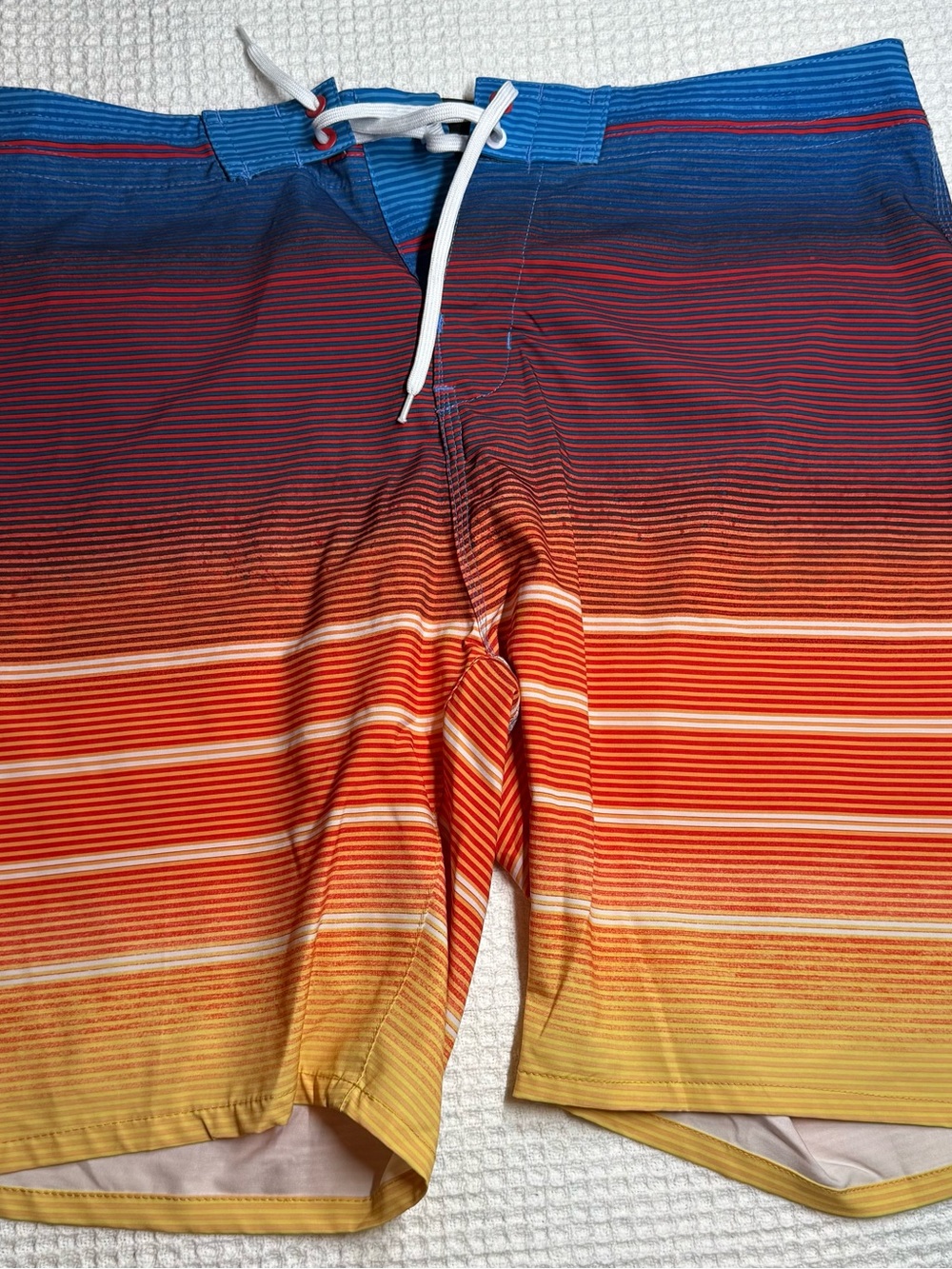 Burnside Striped Ombre Board Shorts in Blue, Red & Yellow